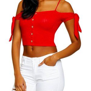 Tie Sleeve Off the Shoulder Crop Top